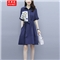尼熙美 大码女装胖mm夏装新款气质胖妹妹宽松显瘦遮肚子加肥加大时尚拼接衬衫遮肉连衣裙 蓝色 2XL 建议135-150斤